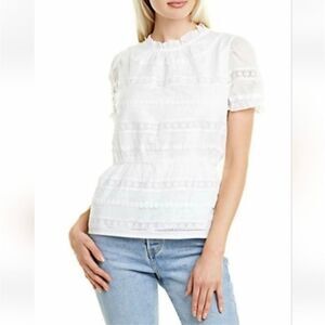 J Crew White Daisy Chain Lace Peplum Ruffle Blouse Boho Chic Size XS Spring Vibe